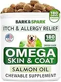 Bark&Spark Omega 3 for Dogs - 180 Fish Oil Treats for Dog Shedding, Skin Allergy, Itch Relief, Hot Spots Treatment - Joint Health - Skin and Coat Supplement - EPA & DHA Fatty Acids - Salmon Oil