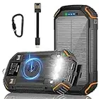 LEO WAY Cargador Solar 36000mAh con 3 Cables, Power Bank Solar Carga Inalámbrica, Batería Externa Portátil de 4 Salidas y 3 Entradas Carga Rápida de 15W con Linterna LED Compatible con iPhone Samsung