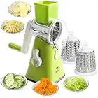 FAVIA Rotary Cheese Grater with Handle - Vegetable Shredder with 3 Stainless Steel Drum Blades, Round Mandoline Slicer Nuts Grinder, BPA Free Dishwasher Safe (Green)