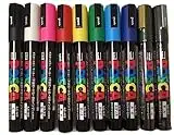 Posca Uni-Ball PC-5M [10 Pen Set] includes 1 of each - Black, White, Pink, Red, Yellow, Green, Blue, Light Blue, Silver and Gold