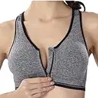 CHJMee Women's Zip Front Sports Bra Wireless Post-Surgery Bra Gray