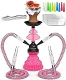 Chicha kit complet Rose 2 Tuyaux Narguilé - Chicha petite LilOne Combiné de Narguilé de 30 cm Ensemble de Shisha avec Bol à Chicha en Feuille Pré-Perforée Embouts Jetables Pinces à embout Buccal