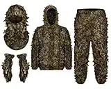 Ginsco 3D Leaf Woodland Ghillie Suit Camouflage Full Face Mask Gloves Set L/XL for Jungle Hunting, Military Game, Sniper Costume,Wildlife Photography, Halloween