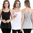 ZUMIY Nursing Tank Top, Breastfeeding Tops Comfy Pregnancy Maternity Clothes Women T-Shirt (Large, Black+Grey+White /3pack)