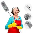 Extendable Feather Duster, Microfiber Duster with 110 inches Stainless Steel Telescopic Pole and Bendable Head, Washable, Hand Duster for Cleaning High Ceiling Fans, Cars, Blinds, Cobweb