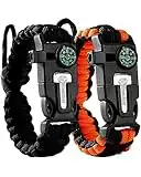 Atomic Bear Paracord Bracelet (2 Pack) - Adjustable - Fire Starter - Loud Whistle - Perfect for Hiking, Camping, Fishing and Hunting - Black & Black+Orange