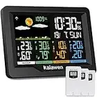 Kalawen Stazione Meteo Meterologica Digitale con 3 Sensore Esterno Wireless Automatica con Schermo LCD Display Sveglia Tempo Data Temperatura Umidità Previsioni Meteo