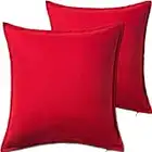 2 Pack Solid Red Decorative Throw Cushion Pillow Cover Cushion Sleeve for 20"x 20" Insert , 100 Percent Cotton