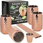 ONVAYA® Set regalo tazza da Moscow Mule con 4 tazze, misura bar e paglia | tazze di rame per cocktail | 4 tazze di rame con capacità 480ml | Set completo | Gin Mule (Cola Design)