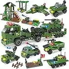 Armee Militär Stützpunkt Bauklötze Set, City Polizei Baukasten, Schwertransport LKW Spielzeug mit gepanzerten Fahrzeugen & Flugzeug, Rollenspiel Weihnachten Geschenk für Jungen Mädchen 6+ (990 Stück)