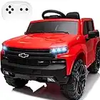 Little Brown Box 12V Licenced Chevy Silverado Ride On Truck for Kids to Drive - Battery Powered Ride On Toy w Remote Control, Sounds,Lights,2 Speeds,Electric Car,Toddler,Baby,37-96 Months, Red