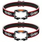 Gritin LED Head Torch, [2 Pack] COB Headlamp Super Bright Headlight, Adjustable with 3 Modes, Lightweight for Running, Camping, Fishing