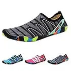 QIMAOO Barefoot Skin Shoes Water Socks, Men Women Quick Dry Water Sport Shoes, Unisex Aqua Shoes for Swim Yoga Beach Running Snorkeling Swimming Scuba Diving - Strips Black - 7 UK / 41 EU