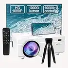 Videoproiettore 10000Lumens Ultimo aggiornamento, proiettore portatile supportato 1080P Full HD, mini proiettore cinematografico compatibile con T-V Stick Smartphone HDMI USB AV