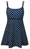 DANIFY Plus Size Swimsuit for Women One Piece Swim Dress Polka Dot Swimwear Cover Up Bathing Suit Retro Skirted Swimdress, Lake Dot, 28