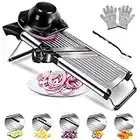 MASTERTOP Adjustable Mandoline Food Slicer Vegetable Slicer Fruit Cutter Stainless Steel Kitchen Julienne Slicer for Kitchen Waffle Fry Cut Potato Chip Vegetable Onion Cheese French Fry