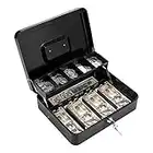 Cash Box with Lock and Money Tray Large Metal Money Safe Box for Adult Cash Box Tiered 11.8 x 9.4 x 3.54 Inches Black