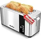 Mueller UltraToast Full Stainless Steel Toaster 4 Slice, Long Extra-Wide Slots with Removable Tray, Cancel/Defrost/Reheat Functions, 6 Browning Levels with LED Display