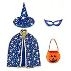 Feliciay Costume Halloween pour Enfants, Cape de Sorcier Cape de Sorcière avec Chapeau et Sac à Bonbons Citrouille avec Lunettes Halloween Prop Enfants Cosplay Costume Halloween Dress Up Set (Bleu)