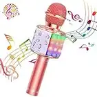 BlueFire Portable Karaoke Microphone, Karaoke System with LED Lights, Handheld Microphone Karaoke Machine Home KTV Player, Ideal Gift for Party Christmas Birthday Holiday New Year(Rose Gold)