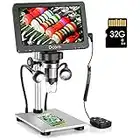 7'' Digital Microscope 1200X,Dcorn 12MP 1080P Photo/Video Microscope with 32GB TF Card for Adults Soldering Coins,Metal Stand,Wired Remote,10 LED Fill Lights,PC View,Windows/Mac Compatible