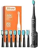 Bitvae Electric Toothbrush for Adults - Ultrasonic Electric Toothbrushes with 8 Brush Heads, ADA Accepted Power Rechargeable Sonic Toothbrush with 5 Modes, Smart Timer, Black D2