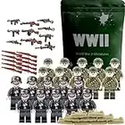 MW BLOCKS WW2 Toy Soldier Figures American vs German Army Battle Playset (50 pcs) - World War 2 Building Block Toy Military Set US and German Armies, Weapons, Sand Bags, Green