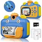 Kids Camera, Print Camera for Kids, 1080P HD Video Camera with 2.4 Inch Screen, Instant Camera, Black and White Photo Camera with 16 GB SD Card and 3 Rolls of Printing Paper (Yellow)