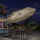 PURPLE LEAF 11ft Solar powered LED Patio Umbrella Outdoor Round Umbrella Large Cantilever Umbrella with LED lights Windproof Offset Umbrella Heavy Duty Sun Umbrella for Garden Deck Pool Patio, Beige