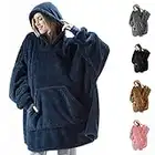 Coperta con cappuccio, felpa con cappuccio oversize Sherpa, coperta indossabile con cappuccio, super morbida, calda e confortevole, taglia unica adatta a tutti gli adulti, Blu scuro, Taglia unica