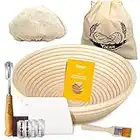 Bread Proofing Basket Set, Ydeapi 9 inch Round Banneton Proofing Basket, 100% Natural Rattan with Dough Scraper & Linen Cloth Liner, Brush, Storage Bag, Perfect for Home & Professional Bakers