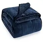 Wemore Sherpa Fleece Weighted Blanket for Adult, 20 lbs Dual Sided Cozy Fluffy Heavy Blanket, Ultra Fuzzy Throw Blanket with Soft Plush Flannel Top, 60 x 80 inchesfor Queen Size Bed, Navy Blue on Both Sides