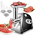 Nestling® 2800W Moteur en cuivre Hachoir Viandes Électrique, 3 en 1 Hachoir à Viande avec 3 plaques de broyage en acier inoxydable, Accessoire de Kubbe et de Saucisse, pour un broyage rapide (Noir)