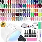 JODSONE 60 PCS Gel Nail Polish Kit with U V Light Base and Matte Glossy Top Coat Nail Gel Polish Soak off Manicure Accessory Tools Suitable for All Seasons