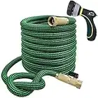 TheFitLife Flexible and Expandable Garden Hose 50FT - Latex Water Hose with Retractable Fabric, Solid Brass Fittings and Nozzle, Kink Free, Lightweight, Collapsible Expending Hose