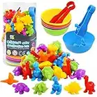 RAEQKS Counting Dinosaur Toys Matching Games with Sorting Bowls Preschool Learning Activities for Math Color Sorting Educational Sensory Montessori STEM Toy Sets for Kids Aged 3+ Years Old Boys Girls