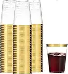 LATERN 50 Pezzi Bicchieri di Plastica Bordati in Oro, 360ml Bicchieri di Plastica Tazze per Bevande Riutilizzabili Eleganti Bicchieri da Vino per Feste per Champagne Birra Cocktail Martini Soda