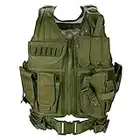 ProCase Airsoft Tactical Vest for Men, Amy Vest Military Assault Vest, for Paintball Hunting Shooting Swat CS Game Combat Training, with Magazine Pouch Pistol Holster -Green