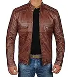 Decrum Motorcycle Jacket Men - Café Racer Leather Jacket For Man | [1100065] Austin Brown, XL