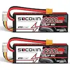 SOCOKIN 11.1V Lipo Battery 3S 5200mAh 60C with Hard Case XT60 Plug for RC Car Model, RC Racing Car Heli Airplane Quadcopter Helicopter etc (2 Pack)