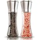 Premium Salt and Pepper Grinder Set of 2 - Two Refillable, Stainless Steel Sea Salt & Spice Shakers with Adjustable Coarse Mills - Easy Clean Ceramic Grinders w/BONUS Silicone Funnel & Cleaning Brush