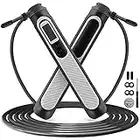 iMoebel Cuerda de saltar digital - Speed Rope ajustable con cuerda de acero antideslizante, mango ergonómico pesado, contador de calorías, temporizador para fitness, crossfit, color gris y negro