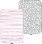 Biloban Pack n Play Sheet/Mini Crib Sheets Fitted 2 Pack, Baby Printed 100% Natural Cotton Jersey Knit Fitted Pack N Play Playard 39" x 27", Soft Breathable, Preshrunk Grey and Pink Stars