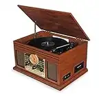 Tocadiscos de Vinilo Vintage con Altavoces Integrados - Reproducción de MP3 USB/Bluetooth/Radio FM/Reproductor de CD y Casete/Discos de Vinilo LP/Lector de Tarjetas SD/Grabadora (Marrón)