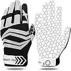 Football Receiver Gloves Adult Kids Pair, High Grip Catching Soccer Gloves for Men Youth Small Medium Large XL, Black White Blue Red Grey Durable Breathable Flexible American(Grey,Adult-Medium)