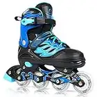 DIKASHI Black/Blue Roller Blades Skates Boys Girls Adjustable Inline Skates for Kids Adults with Light up Wheels Outdoor Indoor Roller Skates Size 4-7