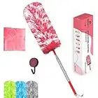 WholesomeFix 100 Inch Extendable Feather Dusters for Cleaning- Microfiber Long Handled Duster-Washable,With Hook & Towel, Ideal Duster for Cleaning High Ceiling Fans, Dirt, Dust, Red & White Color