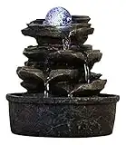 Zen'Light - Zimmerbrunnen LittleRock - Naturwasserfall mit Steineffektund farbigem LED-Licht - ZenTischdekoration Ideal für Meditationund Entspannung - Feng-Shui-Objekt Glück - H 23cm