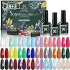 Anicco 27pcs Kit de Esmaltes de Uñas Gel UV LED, Pintauñas Semipermanente 24 Colores Purpurina Arcoíris Colección con Base, Capa Superior Brillante y Mate