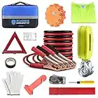 PACETAP Car Roadside Emergency Kit, Essential Auto Safety Road Side Assistance Tool Kit with LED Road Flare, Jumper Cables, Towing Rope, Triangle and More Winter Vehicle Accessories